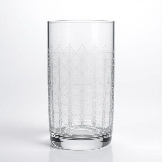 Medium cylindrical glass vase with geometric pattern