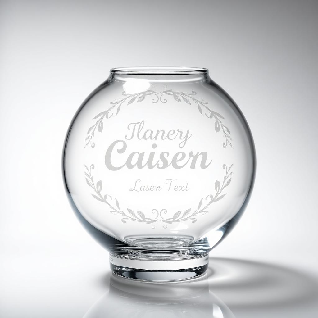 Round glass vase with custom engraved text
